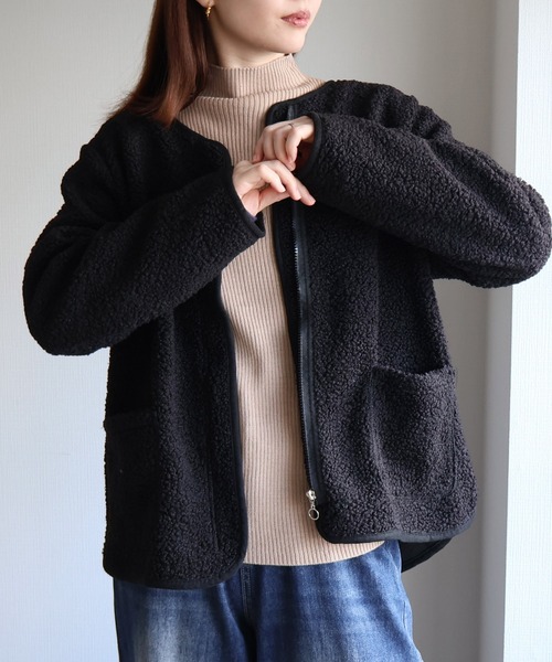 bonjour ジャケット 4y セール】フロントジップボアジャケット（ノーカラージャケット）｜sin