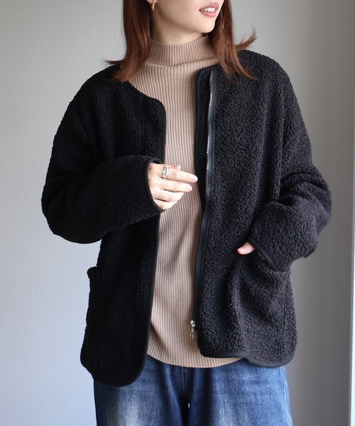 セール】フロントジップボアジャケット（ノーカラージャケット）｜sin