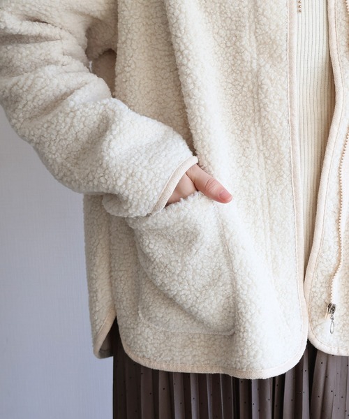 セール】フロントジップボアジャケット（ノーカラージャケット）｜sin