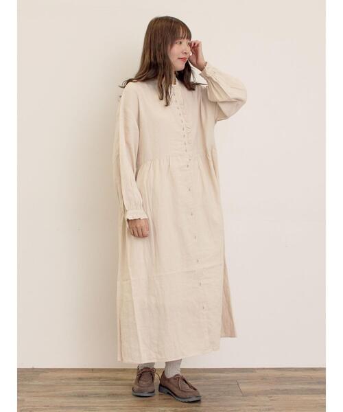 Samansa Mos2（サマンサ モスモス）の「【Cross×Linen】フリルワンピース《S/Mサイズ》（ワンピース・レディース・キナリ/ベージュ/ピンク/チャコールグレー/ブルー・S/M）」の2枚目の写真