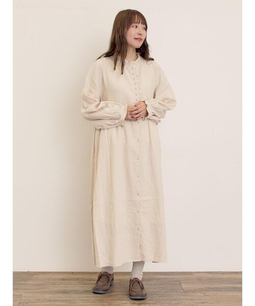 セール】【Cross×Linen】フリルワンピース《S/Mサイズ》（ワンピース
