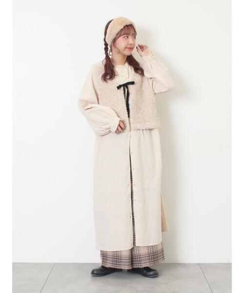 Samansa Mos2（サマンサ モスモス）の「【Cross×Linen】フリルワンピース《S/Mサイズ》（ワンピース・レディース・キナリ/ベージュ/ピンク/チャコールグレー/ブルー・S/M）」の9枚目の写真