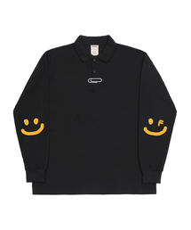 GRAVER（グレーバー）の「[UNISEX] ELBOW SMILE DRAWING PK COLLAR LONG SLEEVE T-SHIRT_BLACK（ポロシャツ）」