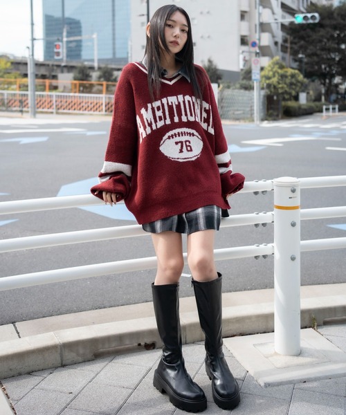 WEGO（ウィゴー）の「WEGO/フラッフィーVネックニットBIGプルオーバー（ニット/セーター・レディース・アッシュグレー/ネイビー/ワイン/ホワイト/ダークネイビー・FREE）」の15枚目の写真