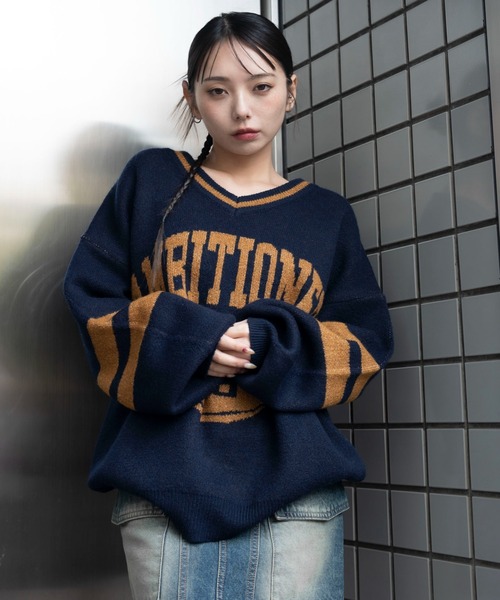 WEGO（ウィゴー）の「WEGO/フラッフィーVネックニットBIGプルオーバー（ニット/セーター・レディース・アッシュグレー/ネイビー/ワイン/ホワイト/ダークネイビー・FREE）」の11枚目の写真