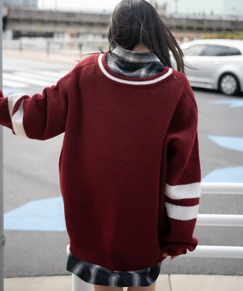 WEGO（ウィゴー）の「WEGO/フラッフィーVネックニットBIGプルオーバー（ニット/セーター・レディース・アッシュグレー/ネイビー/ワイン/ホワイト/ダークネイビー・FREE）」の13枚目の写真