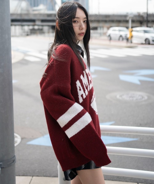 WEGO（ウィゴー）の「WEGO/フラッフィーVネックニットBIGプルオーバー（ニット/セーター・レディース・アッシュグレー/ネイビー/ワイン/ホワイト/ダークネイビー・FREE）」の14枚目の写真