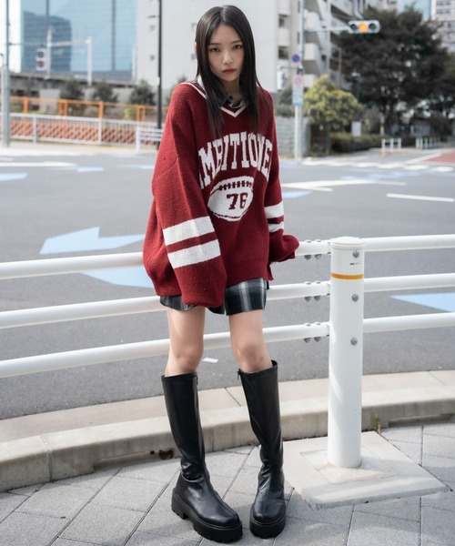 WEGO（ウィゴー）の「WEGO/フラッフィーVネックニットBIGプルオーバー（ニット/セーター・レディース・アッシュグレー/ネイビー/ワイン/ホワイト/ダークネイビー・FREE）」の16枚目の写真