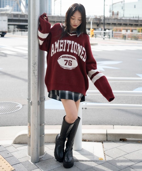 WEGO（ウィゴー）の「WEGO/フラッフィーVネックニットBIGプルオーバー（ニット/セーター・レディース・アッシュグレー/ネイビー/ワイン/ホワイト/ダークネイビー・FREE）」の17枚目の写真