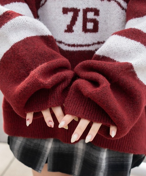 WEGO（ウィゴー）の「WEGO/フラッフィーVネックニットBIGプルオーバー（ニット/セーター・レディース・アッシュグレー/ネイビー/ワイン/ホワイト/ダークネイビー・FREE）」の19枚目の写真