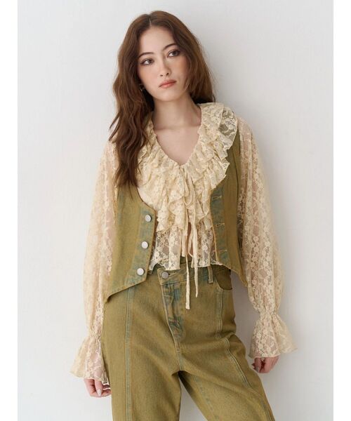 EVRIS(エヴリス)の「ヴィンテージライクデニムベスト【セットアップ着用可能】春服(テーラードジャケット・レディース・ベージュ/インディゴブルー・FREE)」の21枚目の写真