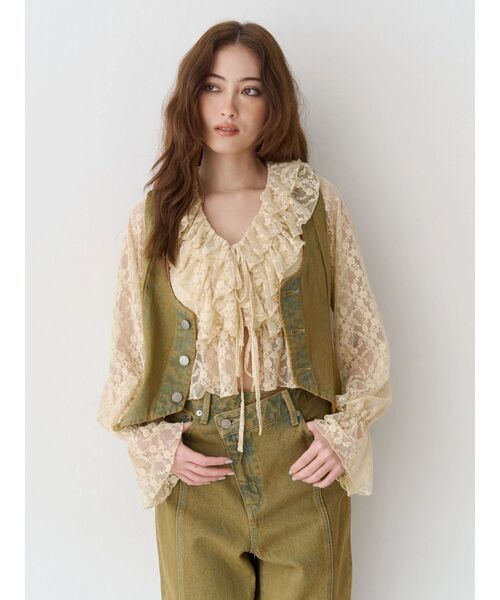 EVRIS(エヴリス)の「ヴィンテージライクデニムベスト【セットアップ着用可能】春服(テーラードジャケット・レディース・ベージュ/インディゴブルー・FREE)」の22枚目の写真