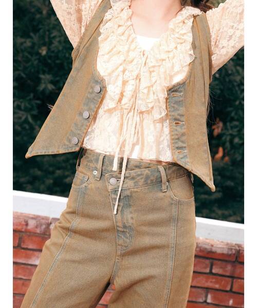EVRIS(エヴリス)の「ヴィンテージライクデニムベスト【セットアップ着用可能】春服(テーラードジャケット・レディース・ベージュ/インディゴブルー・FREE)」の6枚目の写真