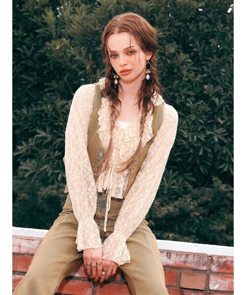 EVRIS(エヴリス)の「ヴィンテージライクデニムベスト【セットアップ着用可能】春服(テーラードジャケット・レディース・ベージュ/インディゴブルー・FREE)」の7枚目の写真