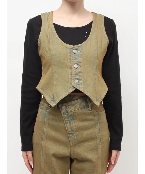 EVRIS(エヴリス)の「ヴィンテージライクデニムベスト【セットアップ着用可能】春服(テーラードジャケット・レディース・ベージュ/インディゴブルー・FREE)」の10枚目の写真
