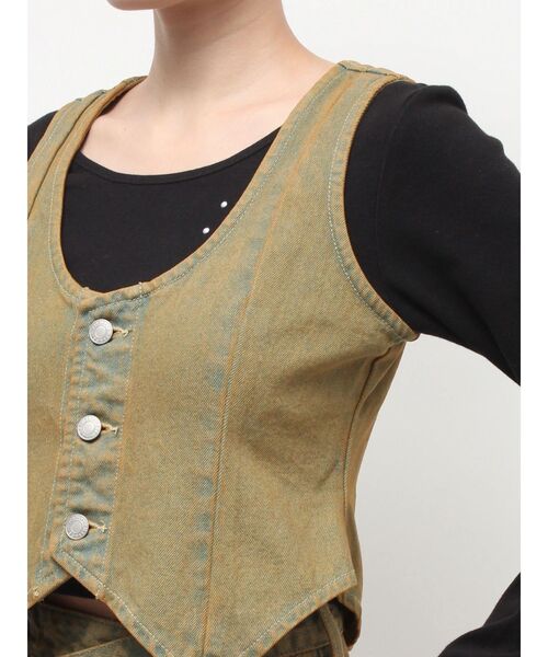 EVRIS(エヴリス)の「ヴィンテージライクデニムベスト【セットアップ着用可能】春服(テーラードジャケット・レディース・ベージュ/インディゴブルー・FREE)」の14枚目の写真