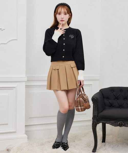 セール】【S/Mサイズ展開】金ボタンプリーツミニスカート（スカート