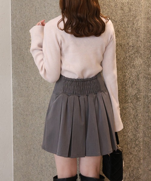 S/Mサイズ展開】金ボタンプリーツミニスカート（スカート）｜one after