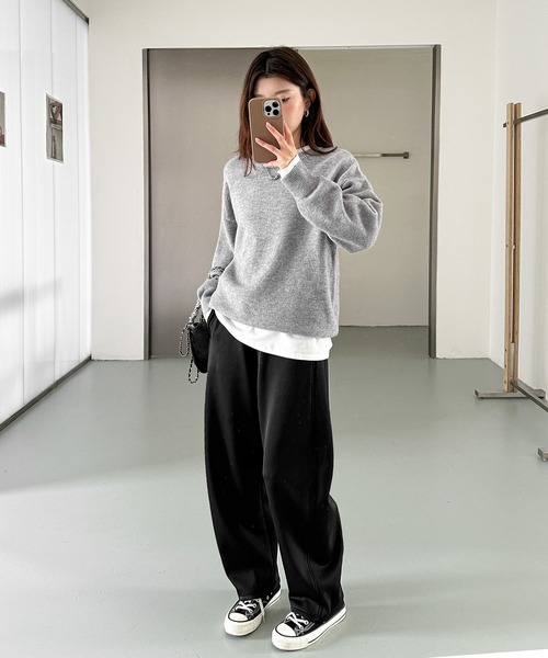 by LEGNA（バイレグナ）の「ツイル調裏起毛カーブパンツ（その他パンツ・レディース・ブラック/グレイッシュベージュ/ネイビー/ダークブラウン・MEDIUM/LARGE）」の5枚目の写真