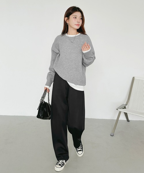 by LEGNA（バイレグナ）の「ツイル調裏起毛カーブパンツ（その他パンツ・レディース・ブラック/グレイッシュベージュ/ネイビー/ダークブラウン・MEDIUM/LARGE）」の6枚目の写真
