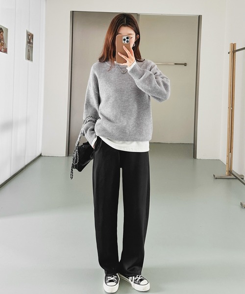 by LEGNA（バイレグナ）の「ツイル調裏起毛カーブパンツ（その他パンツ・レディース・ブラック/グレイッシュベージュ/ネイビー/ダークブラウン・MEDIUM/LARGE）」の8枚目の写真