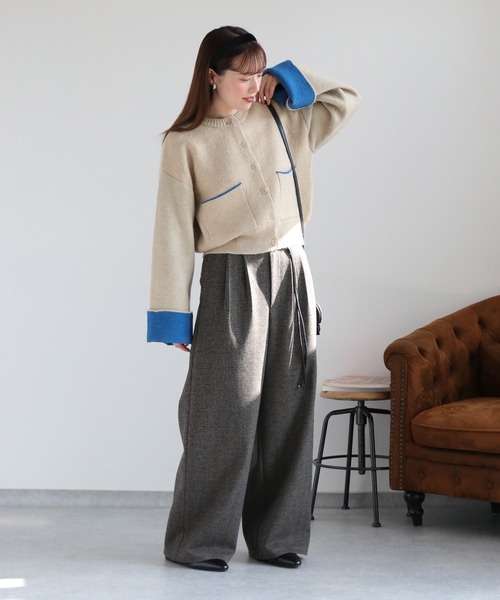 cepo（セポ）の「アルパカタッチダブルフェイス袖配色カーディガン（カーディガン/ボレロ・レディース・ブラック/チャコール/アイボリー・M）」の9枚目の写真