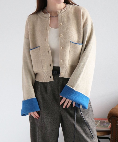 cepo（セポ）の「アルパカタッチダブルフェイス袖配色カーディガン（カーディガン/ボレロ・レディース・ブラック/チャコール/アイボリー・M）」の10枚目の写真