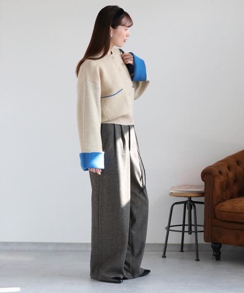 cepo（セポ）の「アルパカタッチダブルフェイス袖配色カーディガン（カーディガン/ボレロ・レディース・ブラック/チャコール/アイボリー・M）」の5枚目の写真