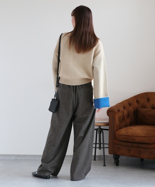 cepo（セポ）の「アルパカタッチダブルフェイス袖配色カーディガン（カーディガン/ボレロ・レディース・ブラック/チャコール/アイボリー・M）」の6枚目の写真