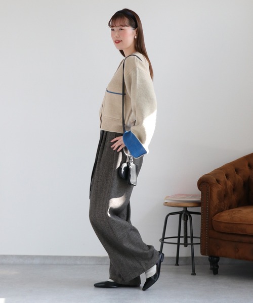 cepo（セポ）の「アルパカタッチダブルフェイス袖配色カーディガン（カーディガン/ボレロ・レディース・ブラック/チャコール/アイボリー・M）」の7枚目の写真