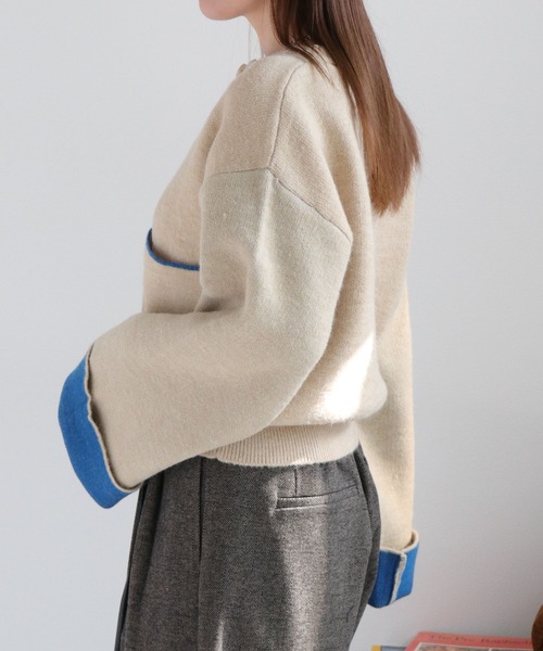 cepo（セポ）の「アルパカタッチダブルフェイス袖配色カーディガン（カーディガン/ボレロ・レディース・ブラック/チャコール/アイボリー・M）」の11枚目の写真