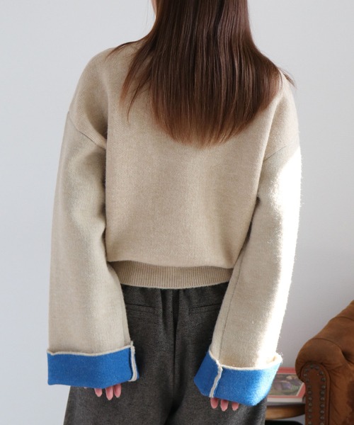 cepo（セポ）の「アルパカタッチダブルフェイス袖配色カーディガン（カーディガン/ボレロ・レディース・ブラック/チャコール/アイボリー・M）」の12枚目の写真