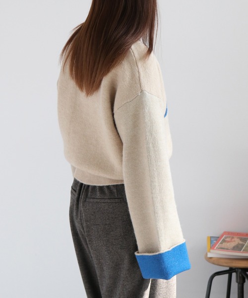 cepo（セポ）の「アルパカタッチダブルフェイス袖配色カーディガン（カーディガン/ボレロ・レディース・ブラック/チャコール/アイボリー・M）」の13枚目の写真