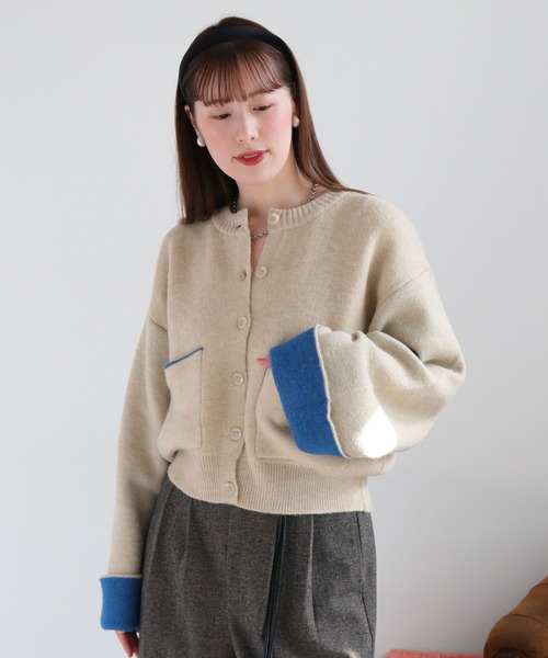 cepo（セポ）の「アルパカタッチダブルフェイス袖配色カーディガン（カーディガン/ボレロ・レディース・ブラック/チャコール/アイボリー・M）」の15枚目の写真