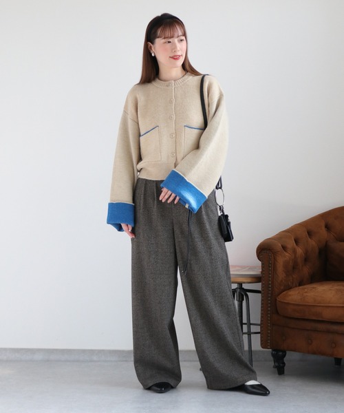 cepo（セポ）の「アルパカタッチダブルフェイス袖配色カーディガン（カーディガン/ボレロ・レディース・ブラック/チャコール/アイボリー・M）」の4枚目の写真