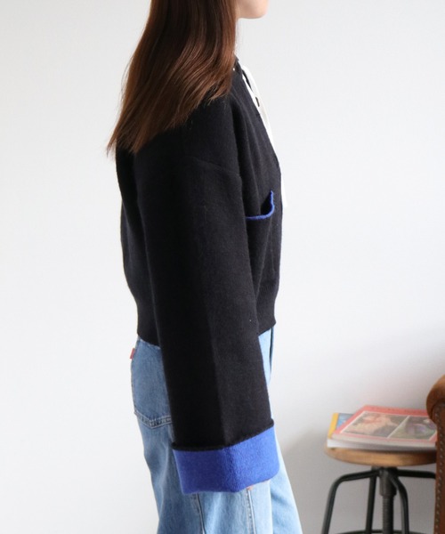 cepo（セポ）の「アルパカタッチダブルフェイス袖配色カーディガン（カーディガン/ボレロ・レディース・ブラック/チャコール/アイボリー・M）」の22枚目の写真