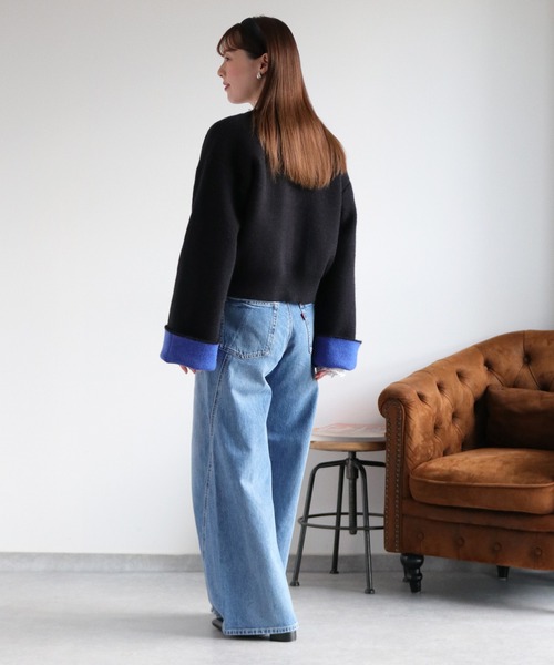 cepo（セポ）の「アルパカタッチダブルフェイス袖配色カーディガン（カーディガン/ボレロ・レディース・ブラック/チャコール/アイボリー・M）」の18枚目の写真