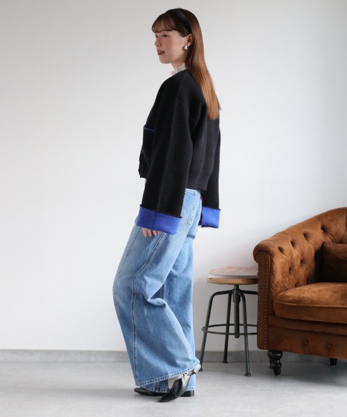 cepo（セポ）の「アルパカタッチダブルフェイス袖配色カーディガン（カーディガン/ボレロ・レディース・ブラック/チャコール/アイボリー・M）」の19枚目の写真