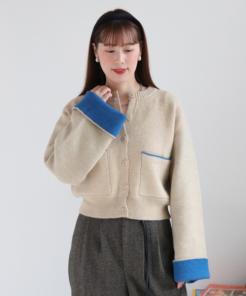 cepo（セポ）の「アルパカタッチダブルフェイス袖配色カーディガン（カーディガン/ボレロ・レディース・ブラック/チャコール/アイボリー・M）」の14枚目の写真