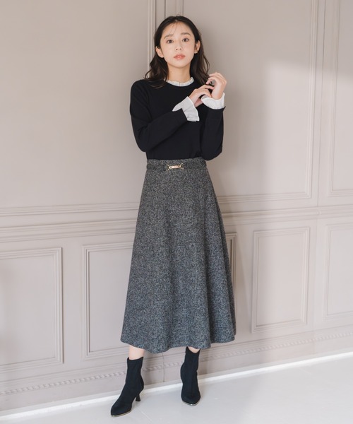 MISCH MASCH（ミッシュマッシュ）の「2025秋冬新作 ビット付きベルトフレアスカート（スカート・レディース・ブラック×ホワイト/ベージュ/チャコールグレー・S/M）」の18枚目の写真