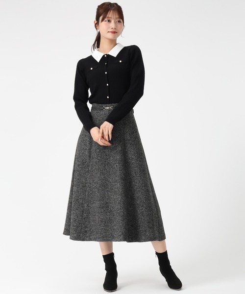 MISCH MASCH（ミッシュマッシュ）の「2025秋冬新作 ビット付きベルトフレアスカート（スカート・レディース・ブラック×ホワイト/ベージュ/チャコールグレー・S/M）」の14枚目の写真