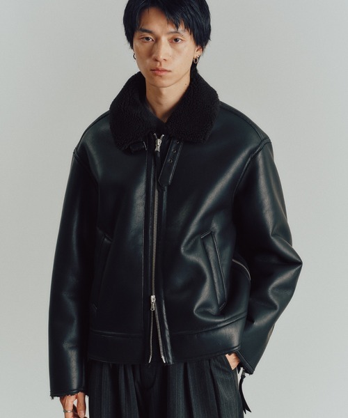 ムウ MUSINSA公式 | ROUGHNECK ウォッシングレザームートンジャケットグレー