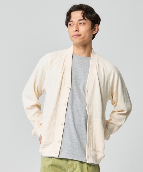 KRIFF MAYER(クリフメイヤー)の「ハニカムワッフルVカーデ(カーディガン/ボレロ・メンズ・ナチュラル/ネイビー/オリーブ/チャコール/グレー・LARGE/X-LARGE/MEDIUM)」の1枚目の写真