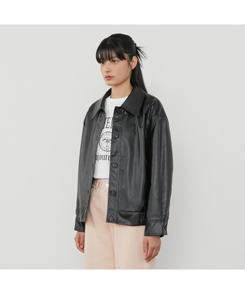PLASTIC ISLAND(プラスティックアイランド)の「Faux leather jacket PQ3WJ383(ライダースジャケット・レディース・ブラック・SMALL/MEDIUM)」の3枚目の写真