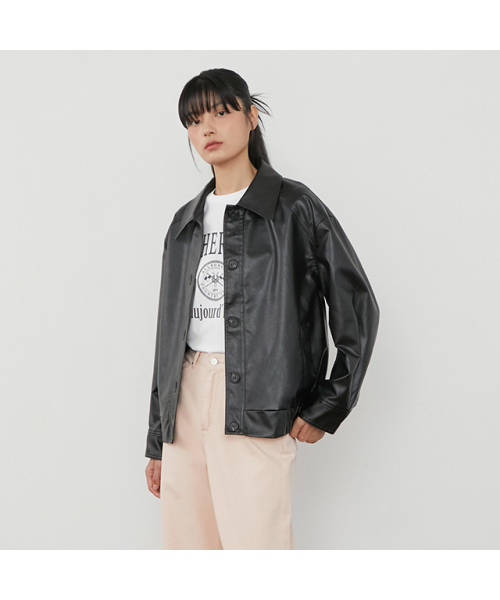 PLASTIC ISLAND(プラスティックアイランド)の「Faux leather jacket PQ3WJ383(ライダースジャケット・レディース・ブラック・SMALL/MEDIUM)」の5枚目の写真