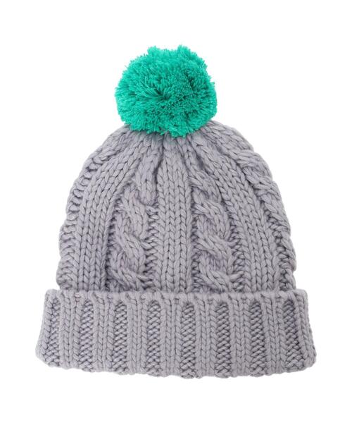 Samansa Mos2 Lagom（サマンサモスモスラーゴム）の「配色ポンポンニット帽（ハット・キッズ・グレー/レッド/ネイビー・中(M)/大(L)）」の2枚目の写真