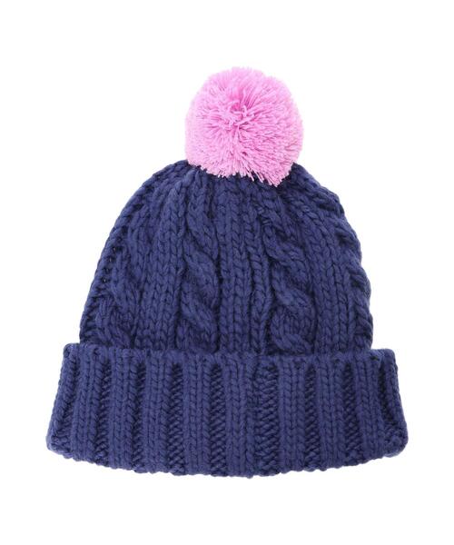 Samansa Mos2 Lagom（サマンサモスモスラーゴム）の「配色ポンポンニット帽（ハット・キッズ・グレー/レッド/ネイビー・中(M)/大(L)）」の4枚目の写真