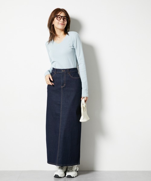 slattgir(スラットジール)の「高身長 リニューアル版すごのびストレッチデニムマキシスカート (トールサイズ)(スカート・レディース・ネイビー/ワンウォッシュ・TLL/TL/TM/T5L/T4L/T3L)」の9枚目の写真