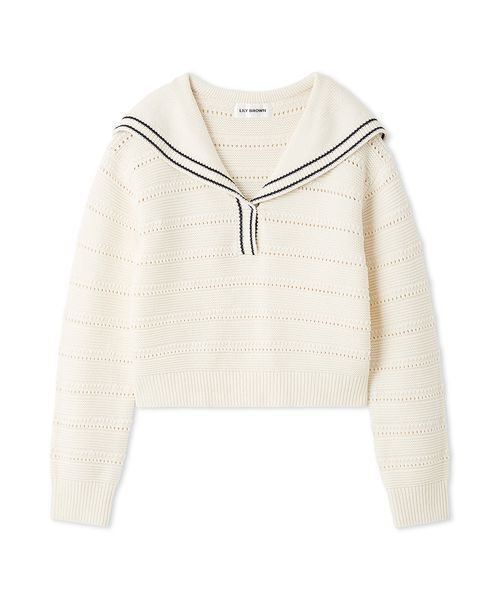 LILY BROWN(リリーブラウン)の「セーラーカラーニットトップス(ニット/セーター・レディース・グレー/アイボリー/その他・F)」の1枚目の写真