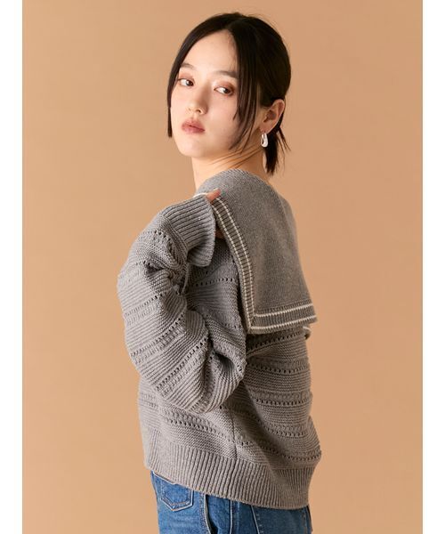 LILY BROWN(リリーブラウン)の「セーラーカラーニットトップス(ニット/セーター・レディース・グレー/アイボリー/その他・F)」の6枚目の写真